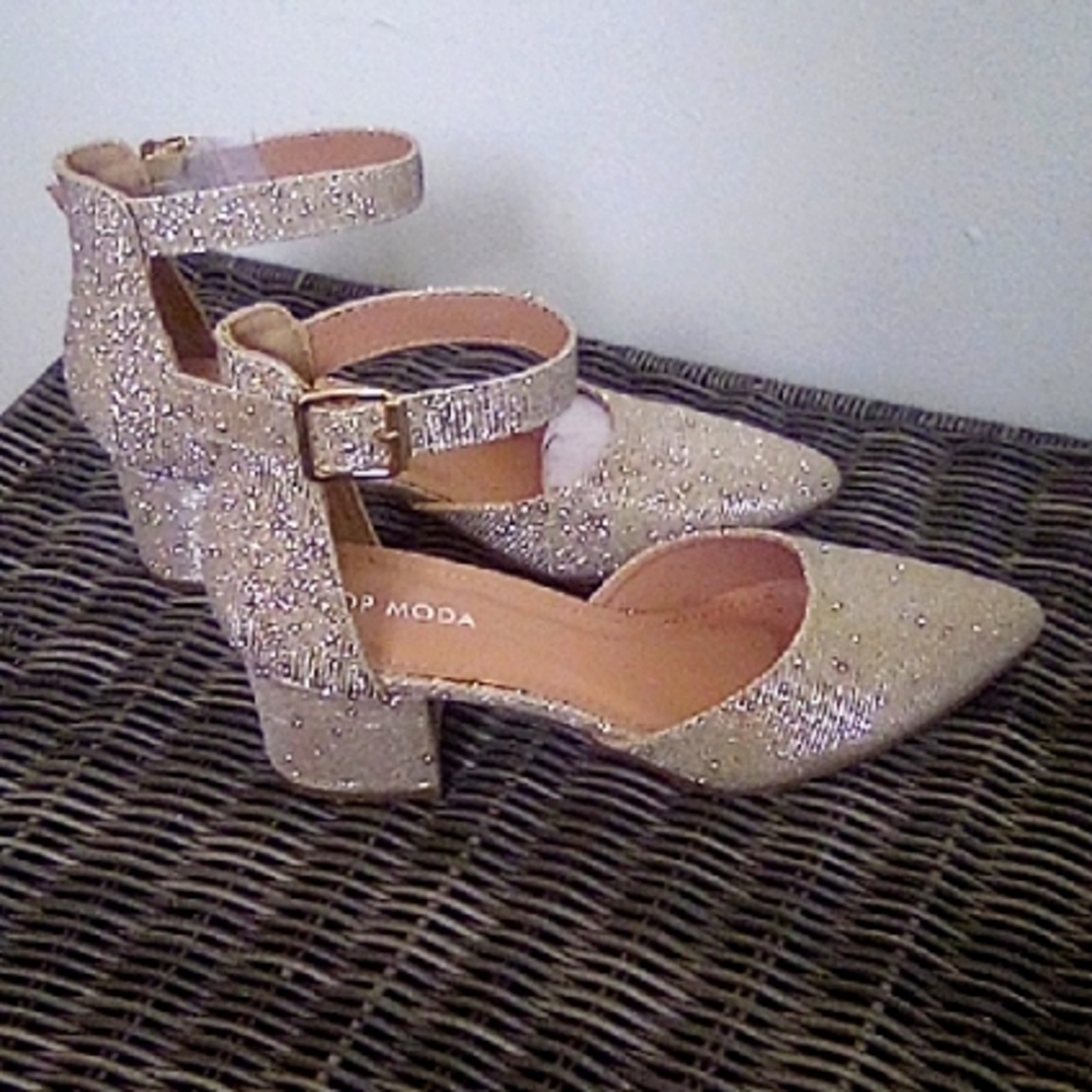 TOP Moda Women's Sparkling Block Heels - Gold